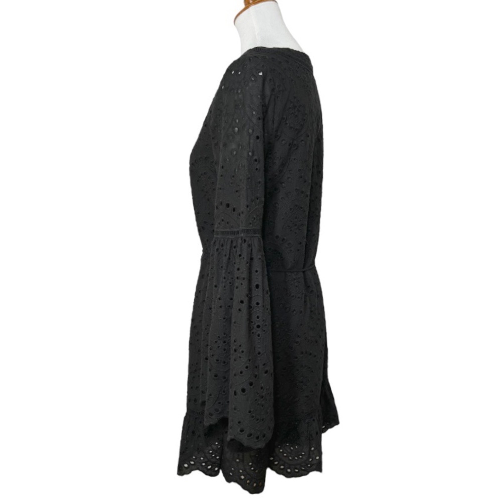 NWT Cupcakes and Cashmere Black Eyelet Lace Ruffle Tie Waist Mini Dress Small - Picture 7 of 14